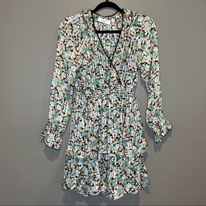 Axara Paris Floral Print Longsleeve Ruffle Dress Womens Size Small